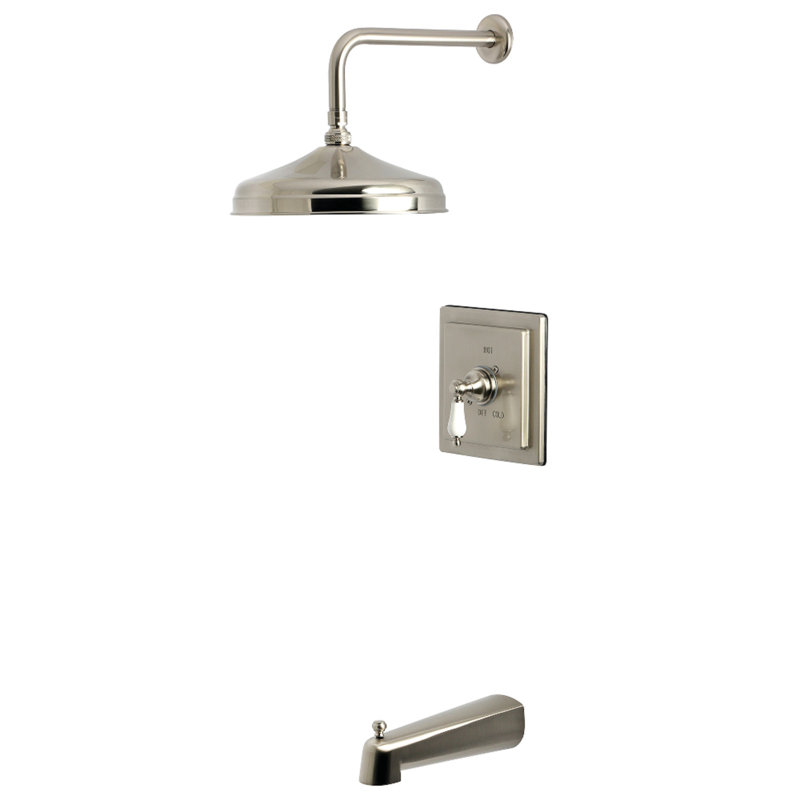 Robinet de baignoire et de douche à pression équilibrée à poignée simple Kingston Brass, Nickel brossé
