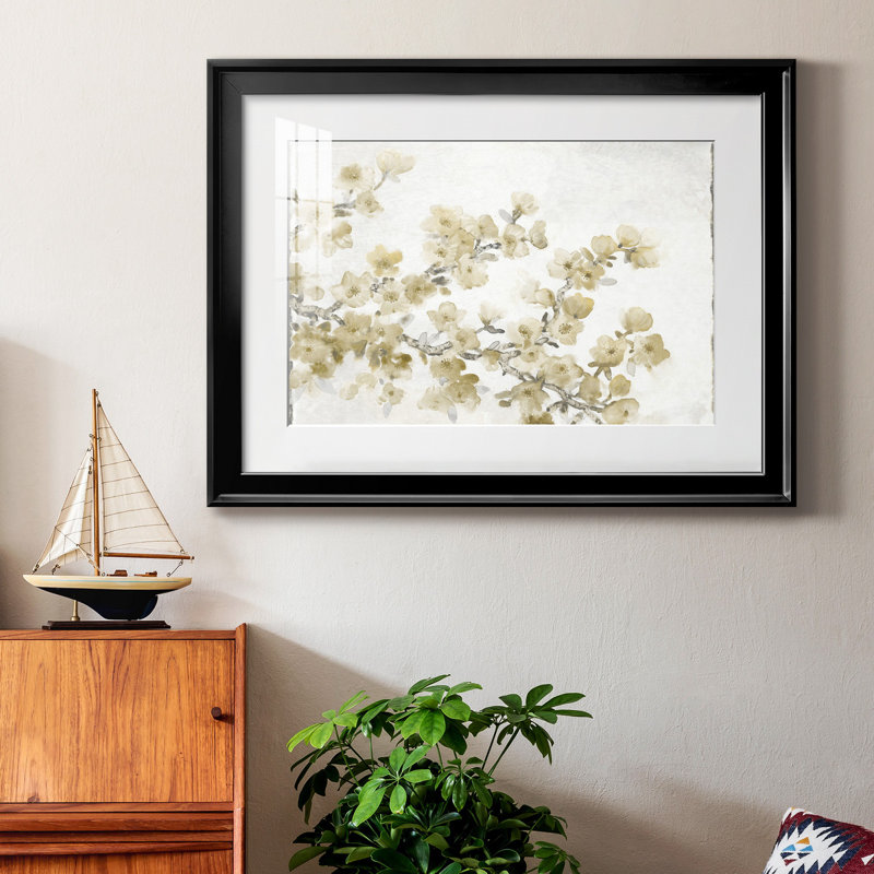 «Neutral Cherry Blossom Composition II», reproduction encadrée de qualité supérieure - prête à être accrochée, Noir