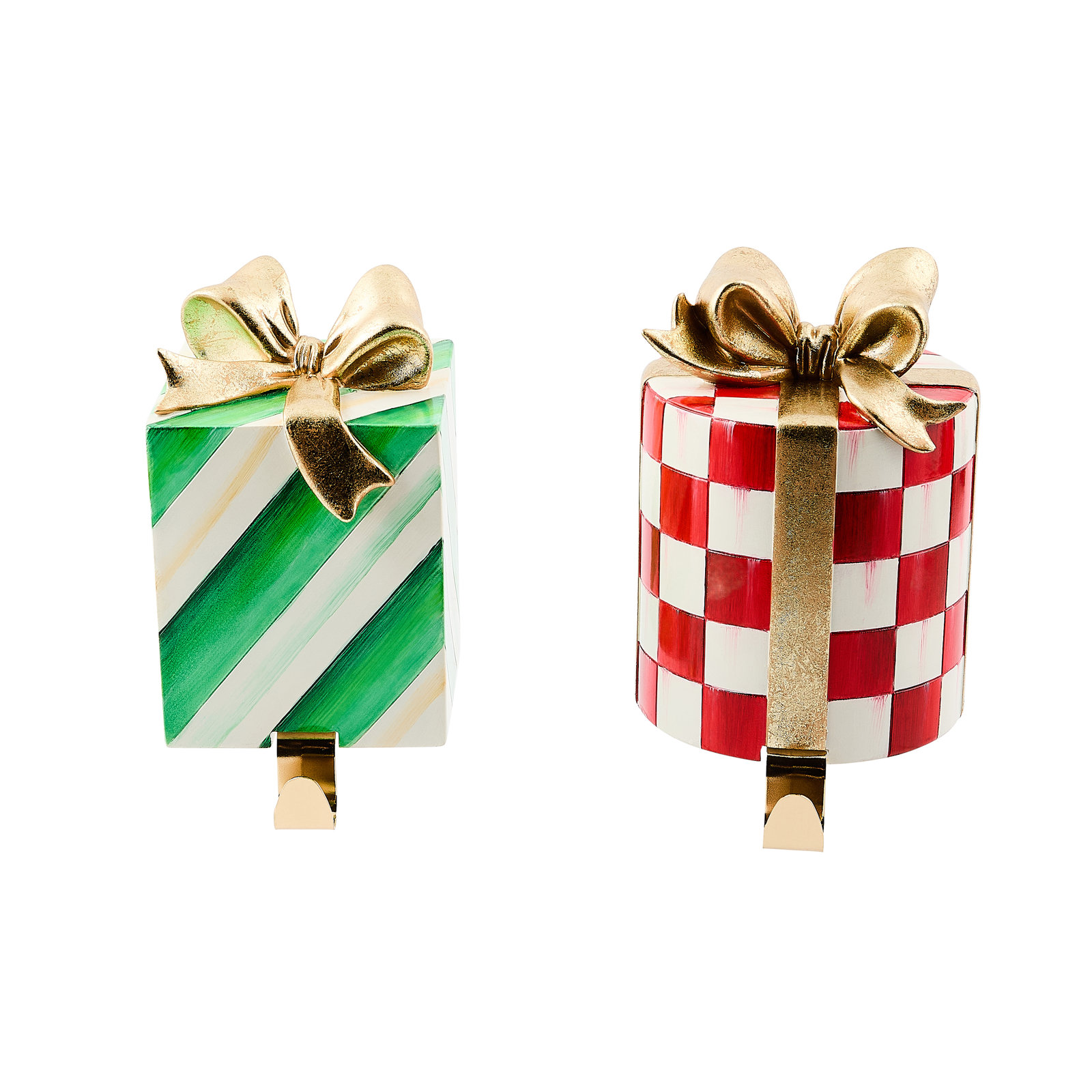 MacKenzie-Childs Stocking Holder Set, Green/Red/White