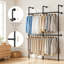 Industrial Telescopic Wall Mount Clothes Rack, Extendable Adjustable Garment Hanging Rail, Metal Storage Clothes Rod Extends to 219cm for Bedroom & Wardrobe