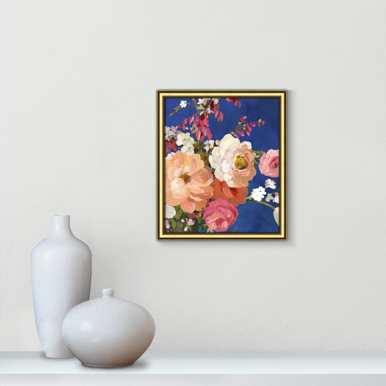 Calliope "Midnight Garden Flowers I" Painting, Gold Framed, 16.25" H x 14.25" W x 0.75" D