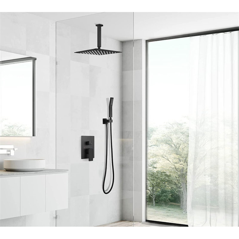 Système de douche complet avec valve brute, Noir mat