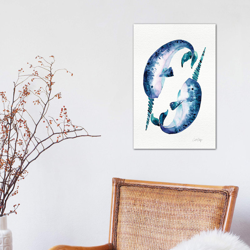 Blue Narwhals by Cat Coquillette - Painting on Canvas, 66.04 cm H x 45.72 cm W x 1.91 cm D, No Frame