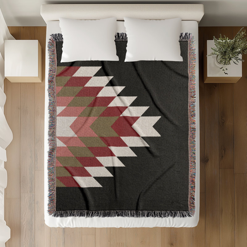 Couverture en mélange de coton Bimisii South Western, L 80 po x l 60 po, Rouge / brun / noir / blanc cassé