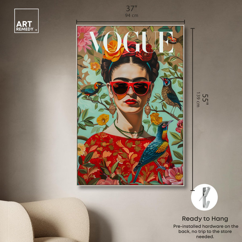 «Birds and Icon», toile par Art Remedy, H 55 po x l 37 po, Cadre flottant, Argent argent