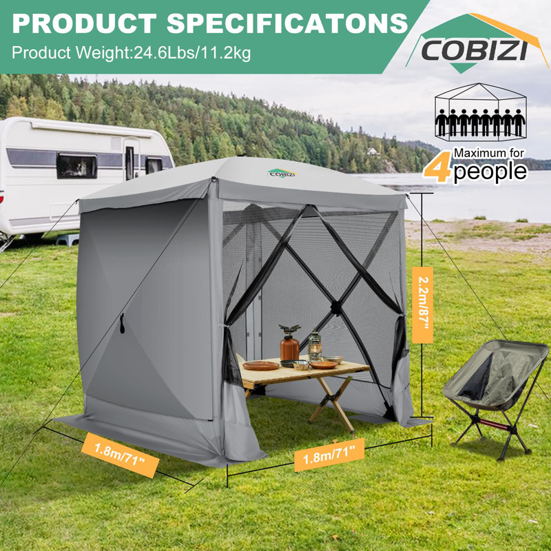 Pop Up Gazebo Screen Tent Screen House for Camping, Gray