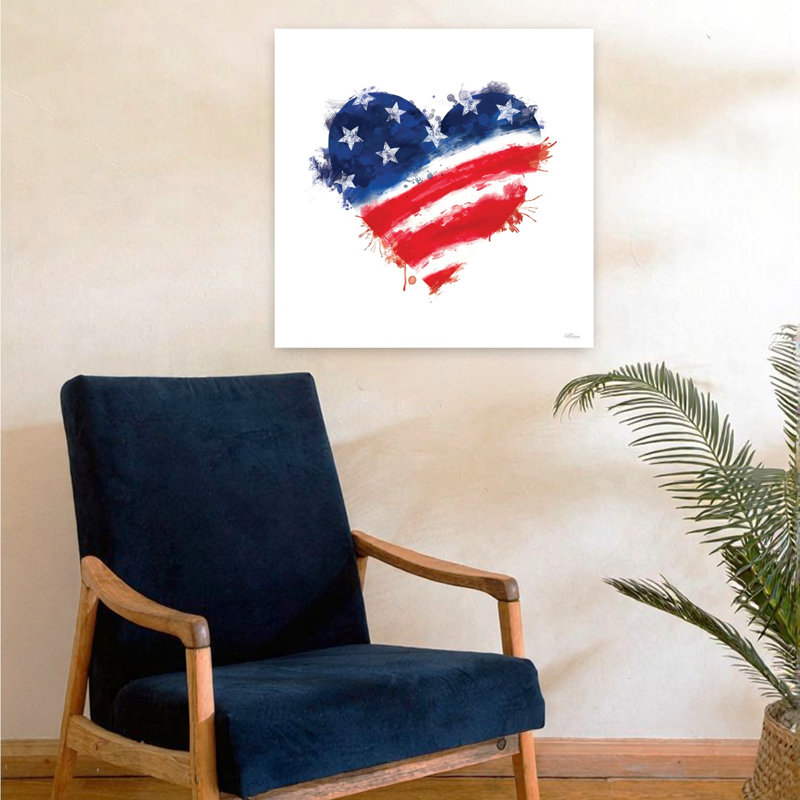 Étoiles contemporaines rayées cœur avec cœur patriotique drapeau américain, H 24 po x l 24 po