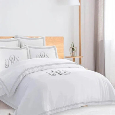 Monogam 400TC Cotton Triple Edge Embroidery Sateen Solid Duvet Cover Set