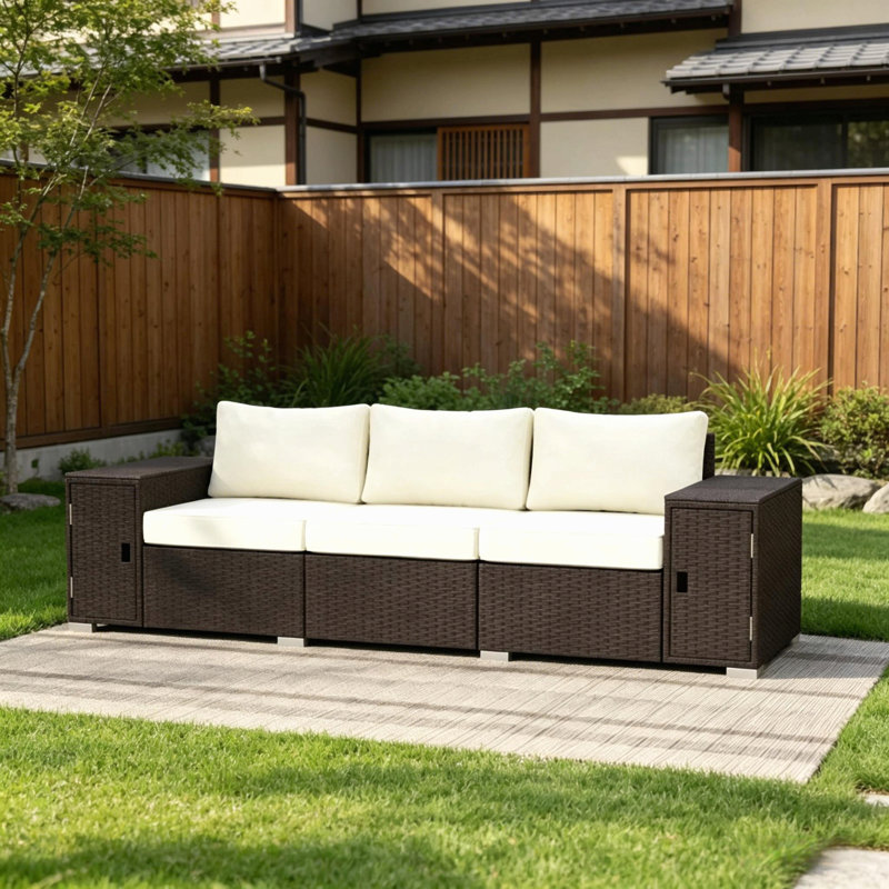 Canapé de jardin confortable, canapé de patio, canapé d'extérieur en osier 3 places