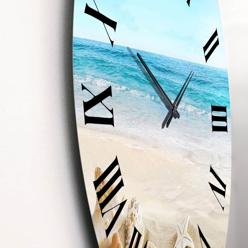 Landscape With Shells On Tropical Beach - Nautical & Coastal wall clock, Small