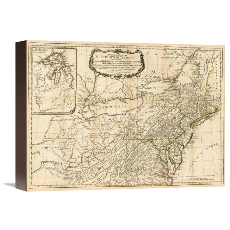 'A General Map of the Middle British Colonies, in America, 1776' by Robert Sayer Graphic Art on Wrapped Canvas