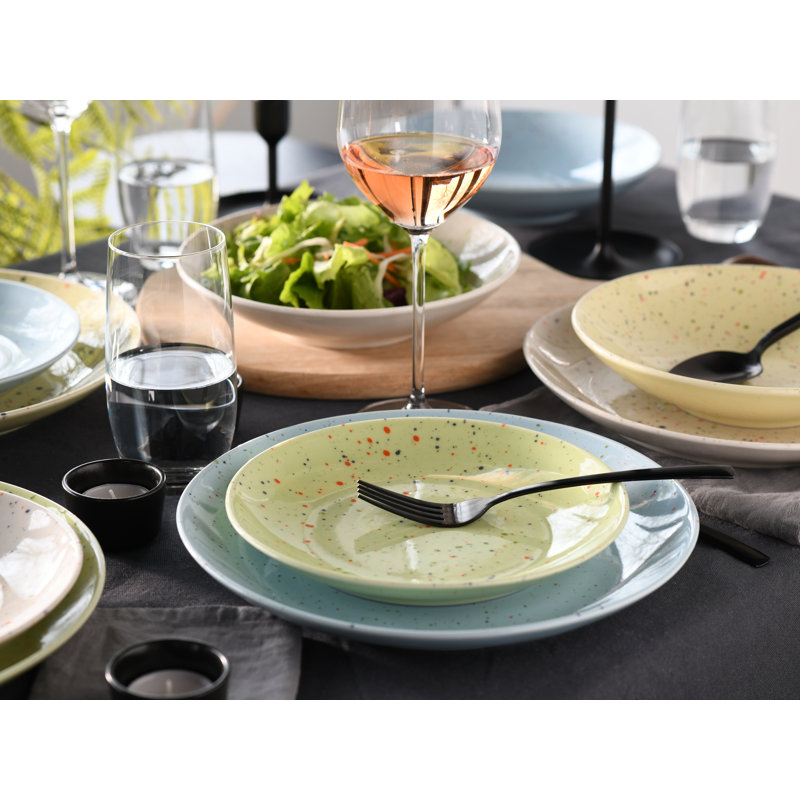 Confetti 12 Piece Stoneware Dinnerware Set - Service for 4, Blue/Green/Yellow