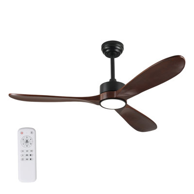 Ventilateur de plafond de 52 po avec pales en bois avec lumière et télécommande