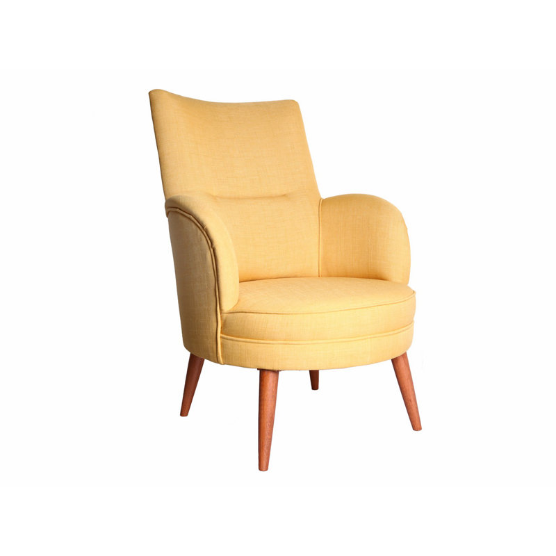 Modern Wing Chair, Solid Wood Frame, Yellow 100% Polyester Fabric | 27.6 x 37.4 x 33.5 inches | 32 DNS Foam Cushion for Comfort | Easy Clean | Perfect for Hotel, Scandinavian, and Southwestern Décor