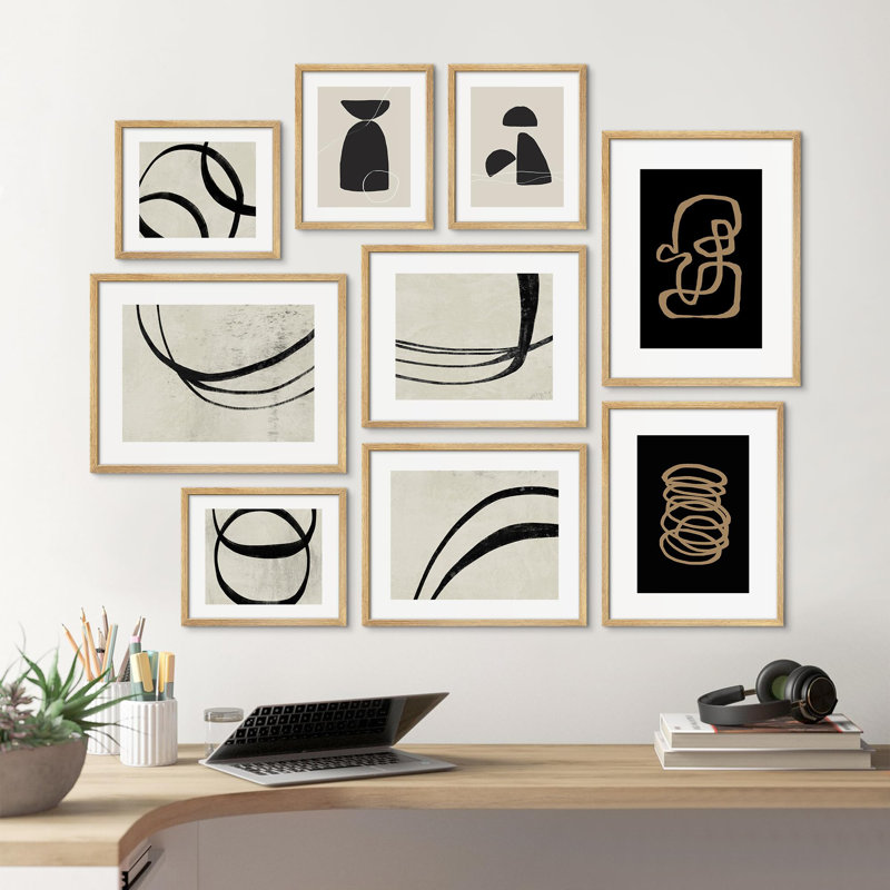 Minimaliste abstrait noir et beige géométrique moderne, dessins au trait, petit décor moderne, Naturel