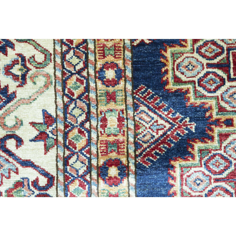 Kazak Wool Southwestern Area Rug in Green/Blue/Rust