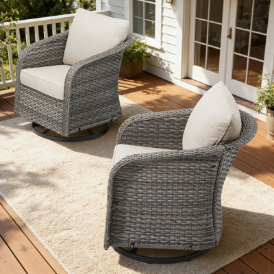 Arcola Outdoor Patio Wicker Enveloping Backrest Swivel Rocking Chairs With Cushions (Set Of 2)