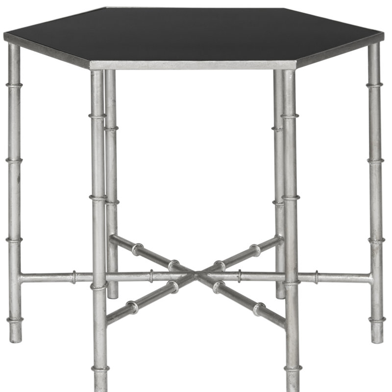 Coquina Glass Top Abstract End Table, Silver/Black, Silver