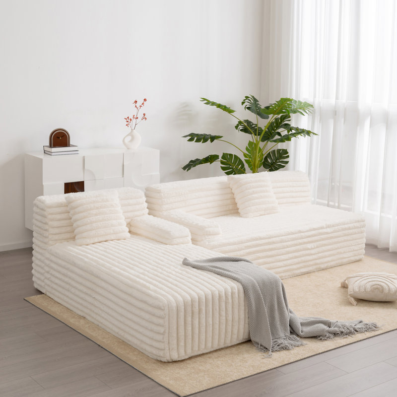 Canapé modulaire 110 po Cloud, Fausse fourrure beige
