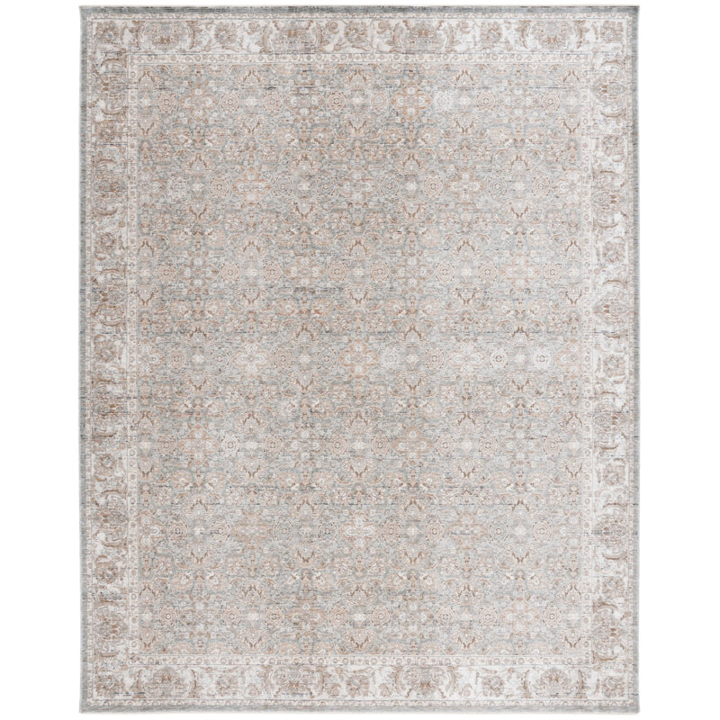 Tapis oriental en polyester tissé à la machine en ivoire / gris / sauge Rosemont, Rectangle 8 pi x 10 pi