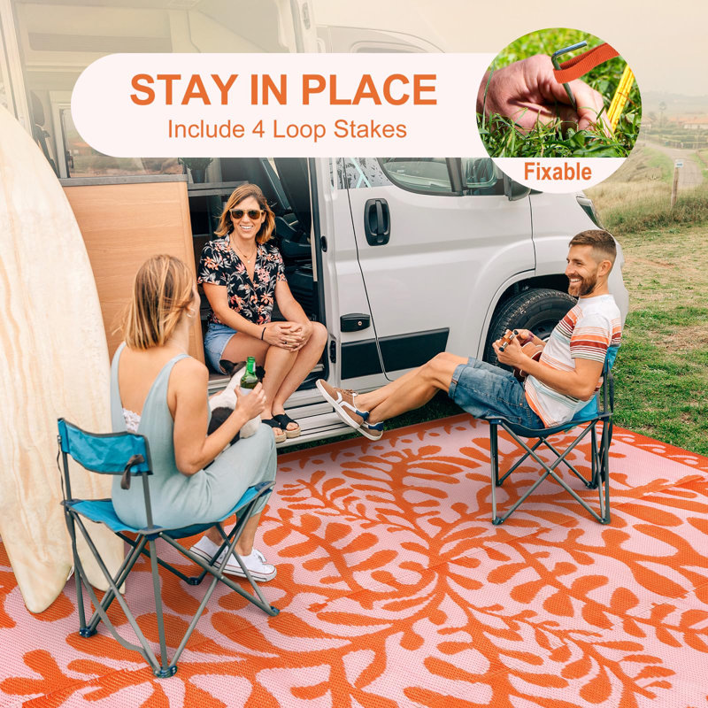 Reversible Waterproof Plastic Straw Outdoor Area Rug for Patio, Camping, Beach,RV & Pool Deck, Rectangle 8' x 10', Orange