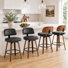 Tabouret de bar rembourré Oundle de style moderne du milieu du siècle avec dossier en bois incurvé et repose-pieds en métal (ensemble de 4)