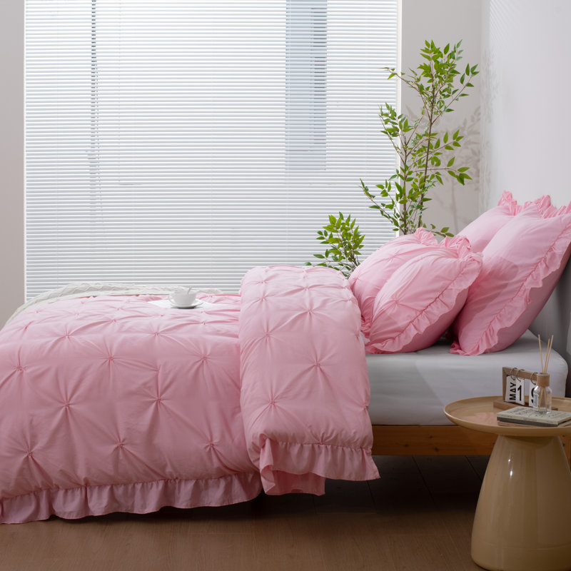5 Piece Romantic Princess Pintuck Comforter Set, Queen Comforter + 4 Standard Shams, Pink