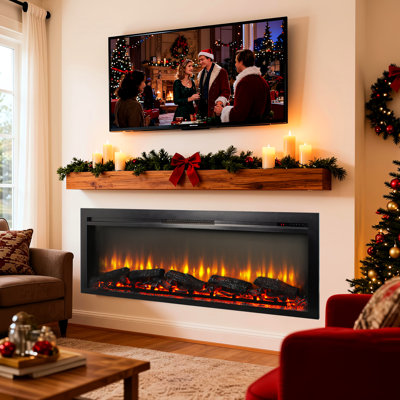 54 Inch Electric Fireplace With Multi - Color Flame, Remote, 11 Temperature Settings, 5000 's Per Hour, Detachable Front Panel Wall Mounted Flame & , /ul , Settings