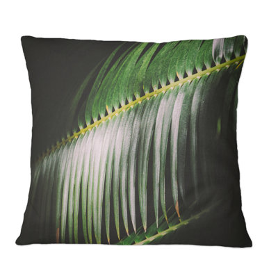 Dark Palm Leaves Detail - Tropical Printed Throw Pillow