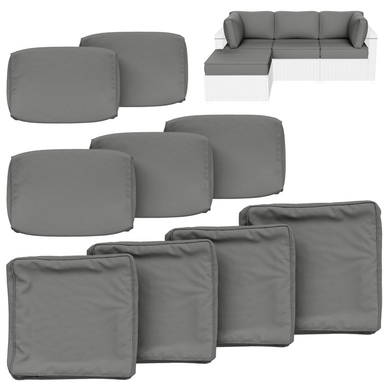 Ensemble de housse de coussin d'extérieur 9 pièces pour coussins d'extérieur et housses de patio 3 "Cartert, Gris clair