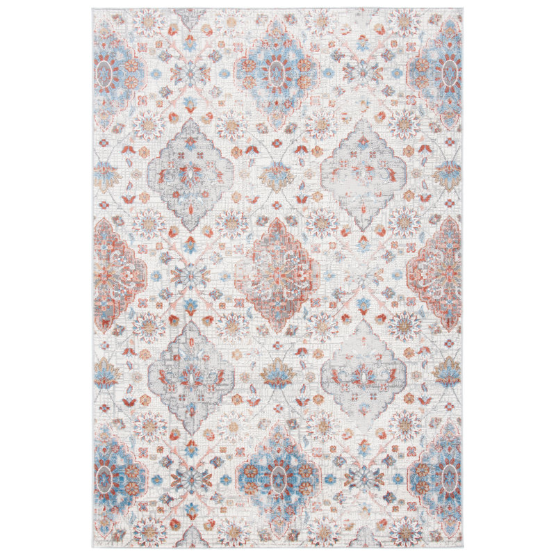 Tapis ivoire / rouille / bleu Montrose, Rectangulaire 6 pi 7 po x 8 pi 7 po