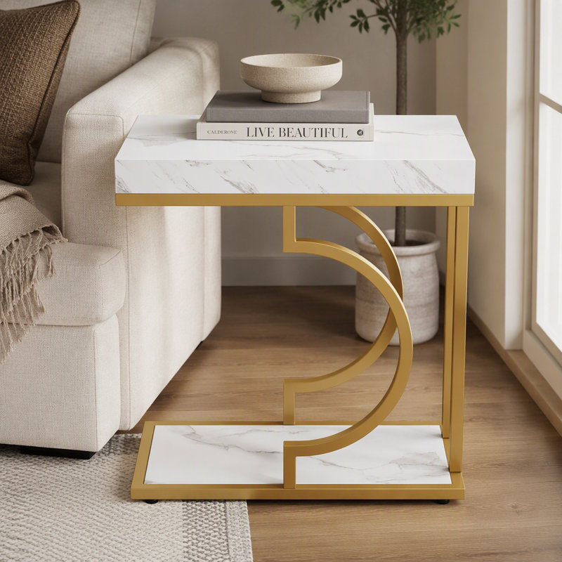 C Table, Modern End Table Bedside Table with Metal Frame