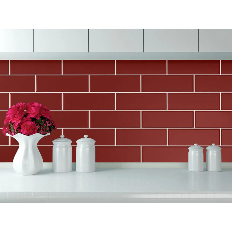 Carreau de verre brillant 3 x 9 coquelicots San Mauro, Castagne brillant