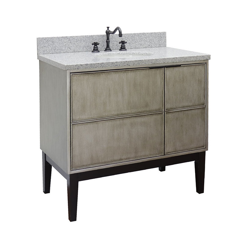37'' Single Bathroom Vanity with Stone Top, Gray Granite