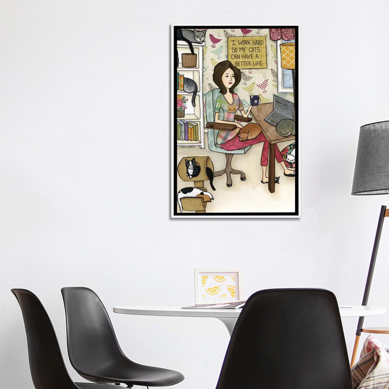 « Cats Better Life » par Jamie Morath-impression, H 40 po x l 26 po x P 1,5 po, Pas de tapis, Toile blanche encadrée