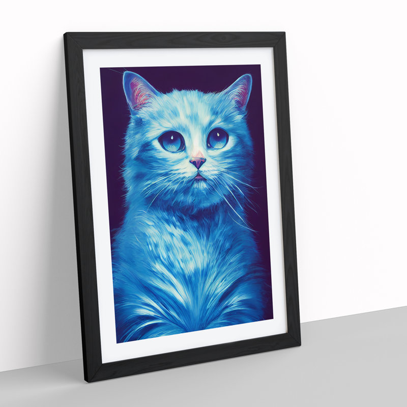 Young Cat - Single Picture Frame Painting, 64cm H x 46cm W x 2cm D, Black
