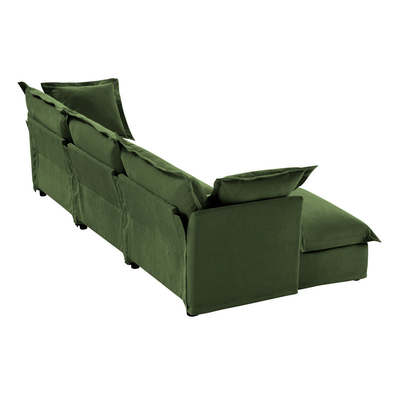 Canapé rembourré, repose-pieds, Chenille verte, H 34,6 po x l 120 po x P 55 po