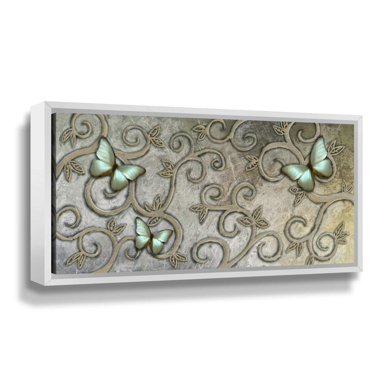 Papillon I - Impression sur toile, H 6 po x l 12 po x P 2 po, Cadre flottant blanc