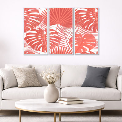 «Tropical Retro Foliage Coral I», reproduction de photo sur toile 3 pièces
