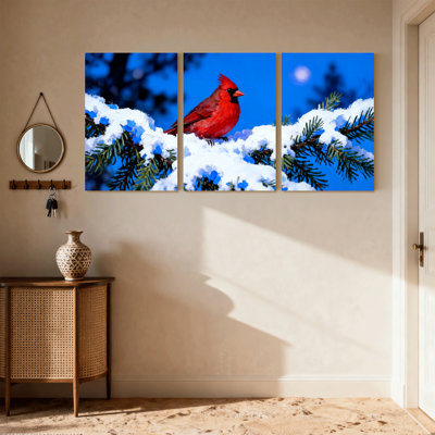 «Birds Cardinal On Branches», ensemble de 3 impressions sur toile