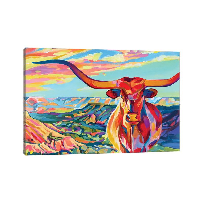 Palo Duro Texas Longhorn - reproduction d'art murale encadrée, H 40 po x l 60 po, Toile tendue, Ne s’applique pas