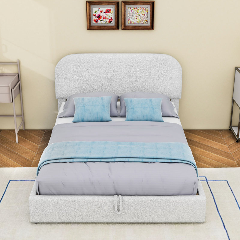 Lit plateforme tapissier Teddy, Double, Blanc