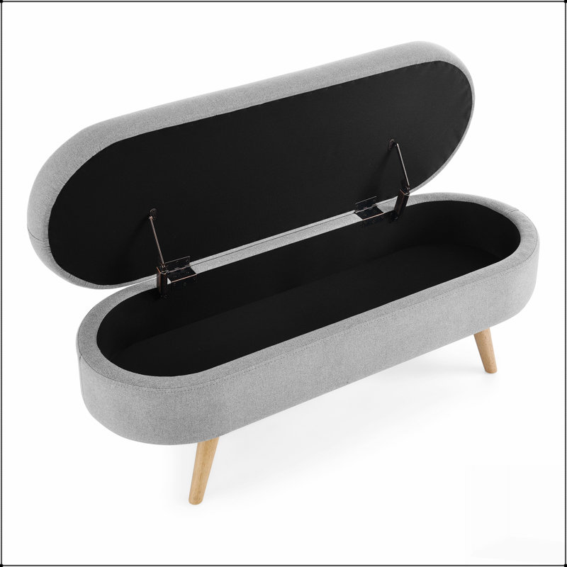 Banc de rangement ovale avec pieds en bois d'hévéa, tissu plissé élégant et intérieur spacieux pour les maisons modernes