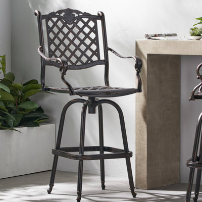Traditional Style Aluminum Bar Stool, Diamond , Rust-, Swivel Function, 51.24" Height, Copper Cast Comfort, Pattern, Rust , , Hue