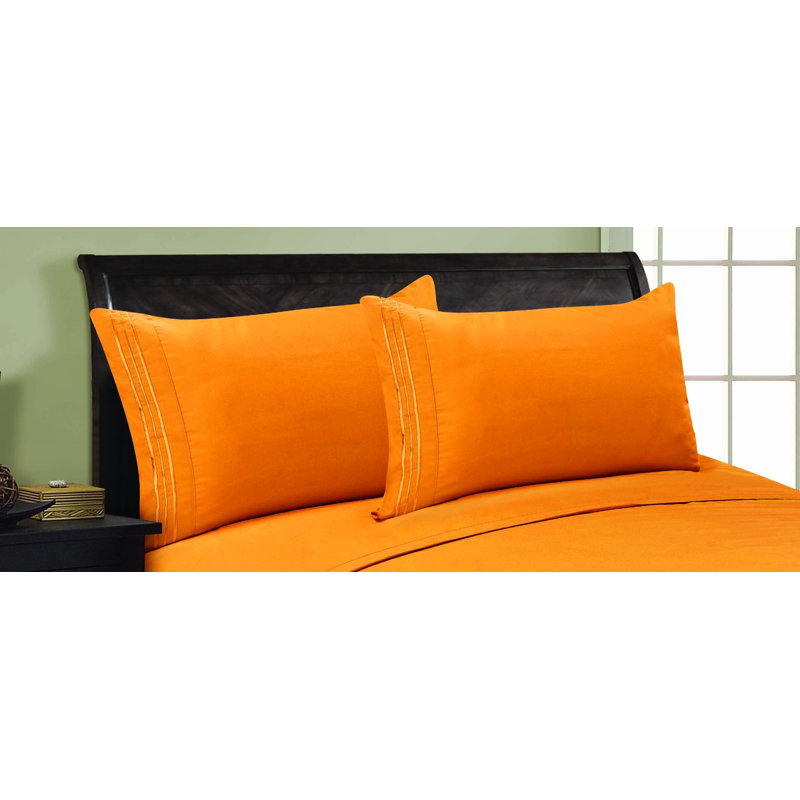  Embossed Stripe Brushed Microfiber Pillowcase Set, Elite Orange, King Pillowcase