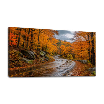 Toile, art mural d'automne, route de forêt vibrante, feuillage jaune et orange, pour salon, salle de bain, chambre à coucher, bureau, H 24 po x l 48 po, prêt à accrocher
