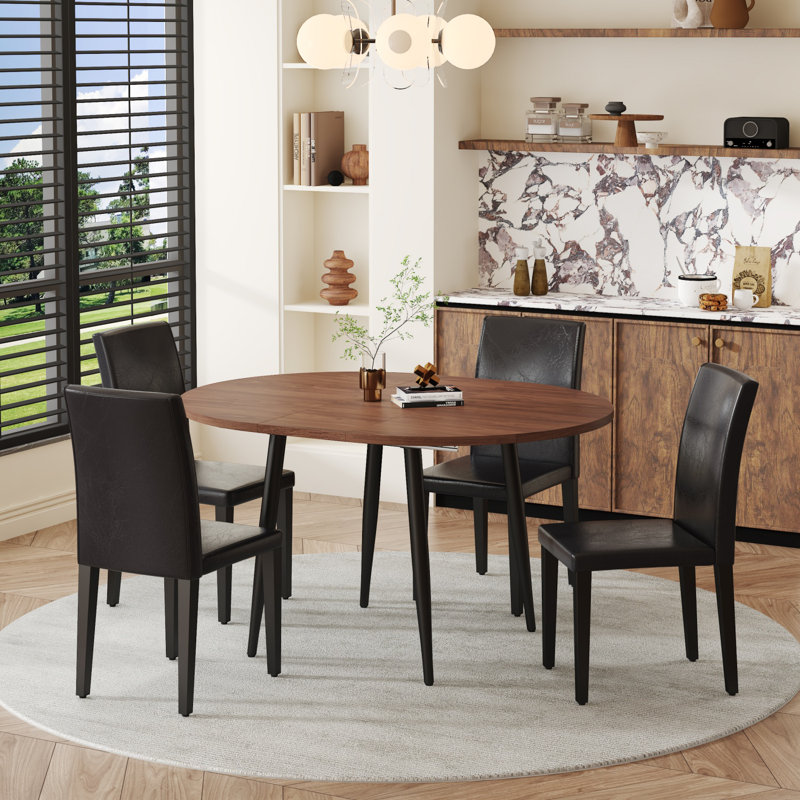 Ensemble de table de salle à manger extensible de 42 à 54 po avec chaises rembourrées confortables, Noir
