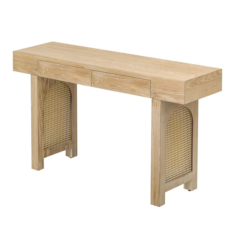 Stylish Rustic Narrow Console Table With Storage Drawers, Natural