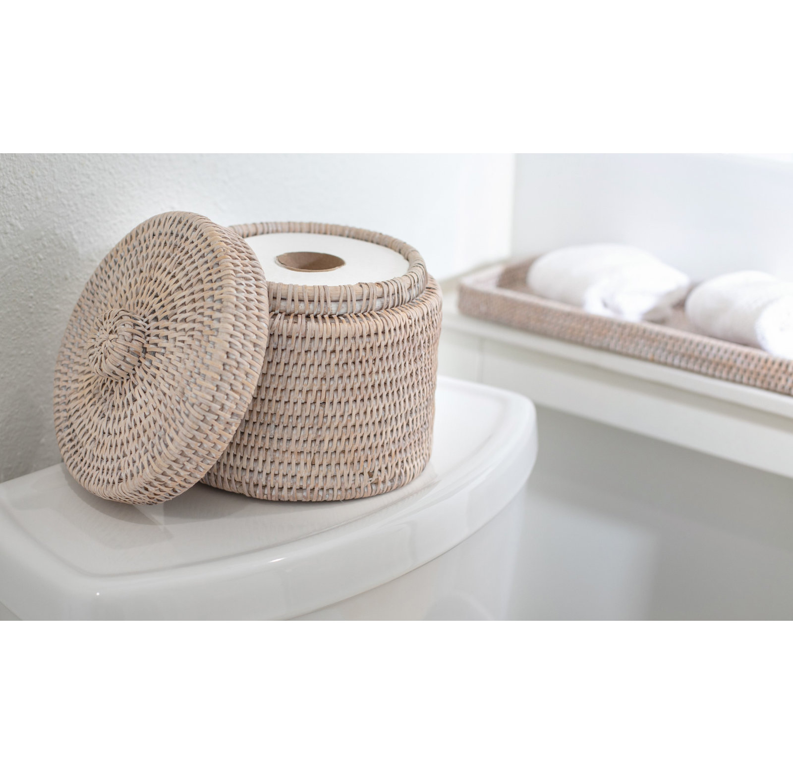 Cynda Bathroom Storage Container, White Wash