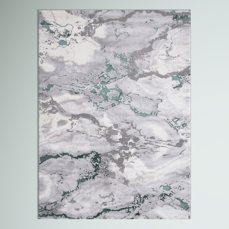 Pressley Abstract Ivory/Gray/Green Area Rug, Rectangle 10'6" x 14'